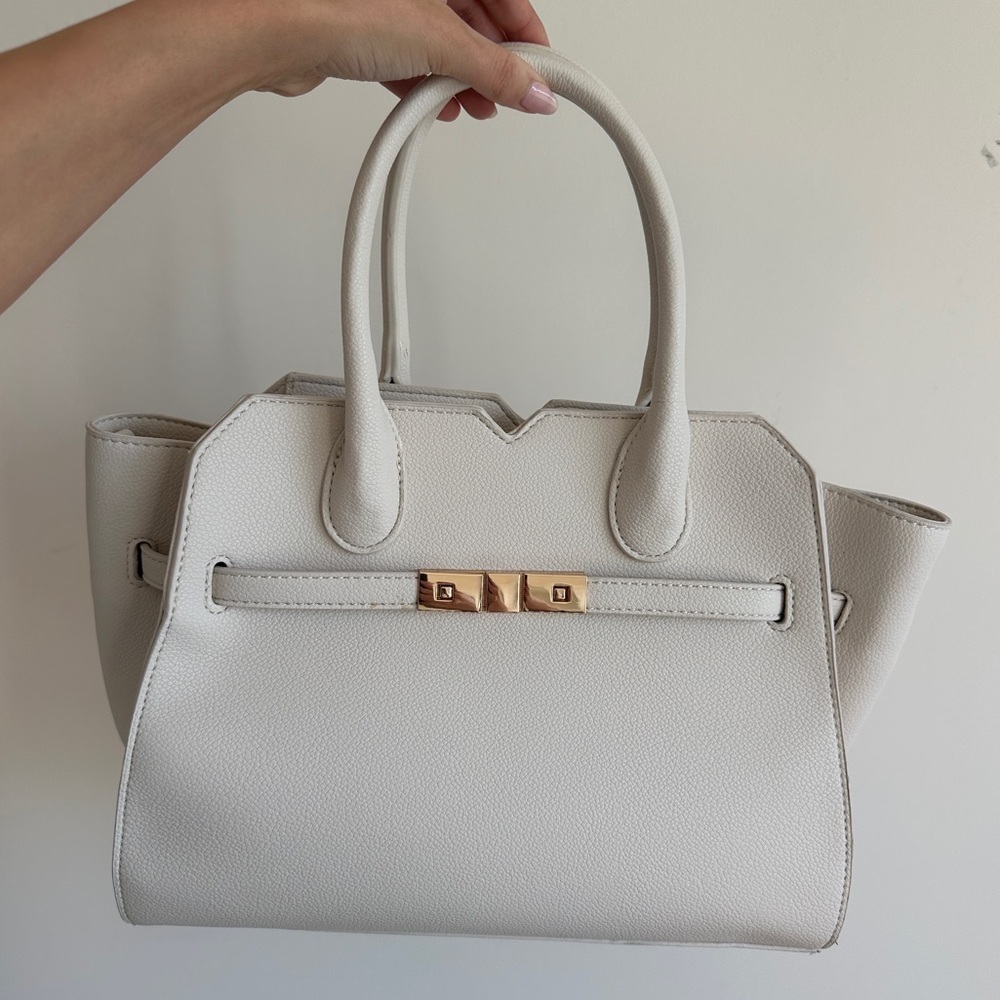 Altar’d State White Faux Leather Slouchy Shoulder bag with gold accents